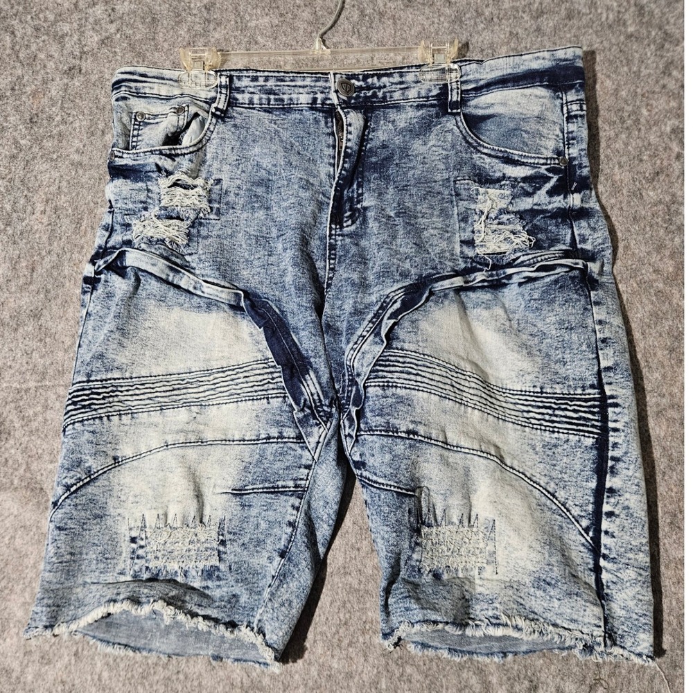 Encrypted Denim Shorts Mens 38 Blue Acid Wash Distressed Biker E911819-ID-F22